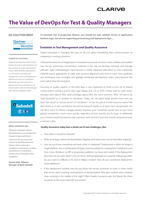 Cover of The Value of DevOps for Test & Quality Managers